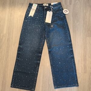GOGO Women's Blue Flare Jeans with Star Pattern